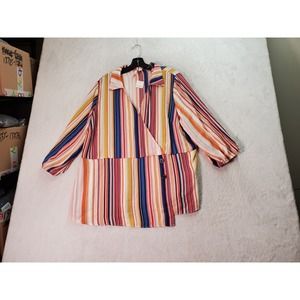 C EST 1946 Blouse Top Women Size 18/20W Multi Striped Long Balloon Sleeve Collar